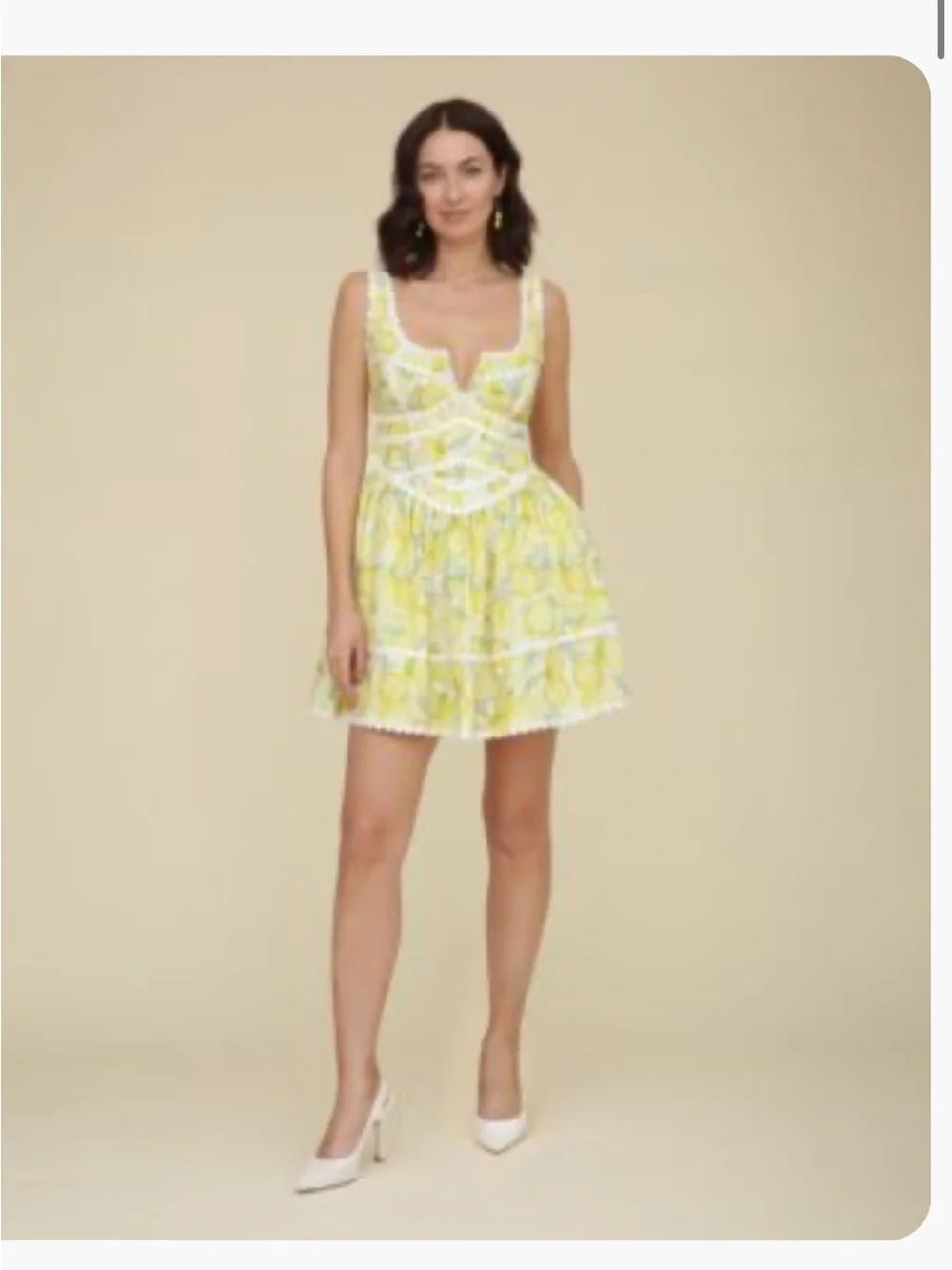 BNWT Avec Les Filles Lemon Print Sundress with White Crochet Trim - Picture 5 of 5